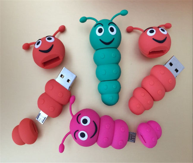 毛毛蟲手機U盤—創意雙插頭卡通U盤  手機U盤定制工廠
