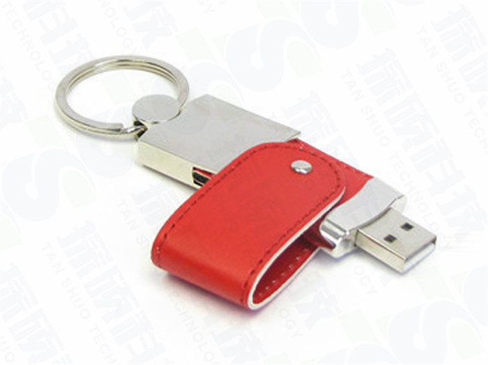 新款金屬旋轉皮套U盤  高檔商務皮革禮品U盤工廠  皮套禮品U盤制作廠家